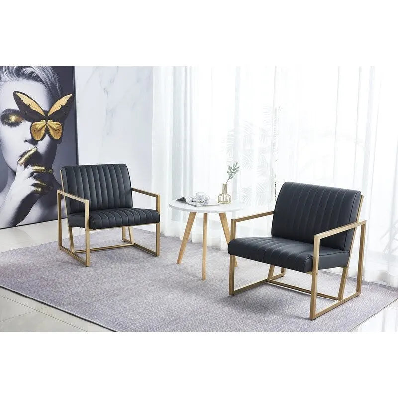 Křeslo Mid Century Modern s kovovým rámem, jednopohovka z PU kůže, křeslo na čtení do obývacího pokoje, ložnice, kavárny