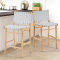 Plně sestavené barové židle z proplétané kůže v pultové výšce – 18.9W x 18.9D x 38.2H